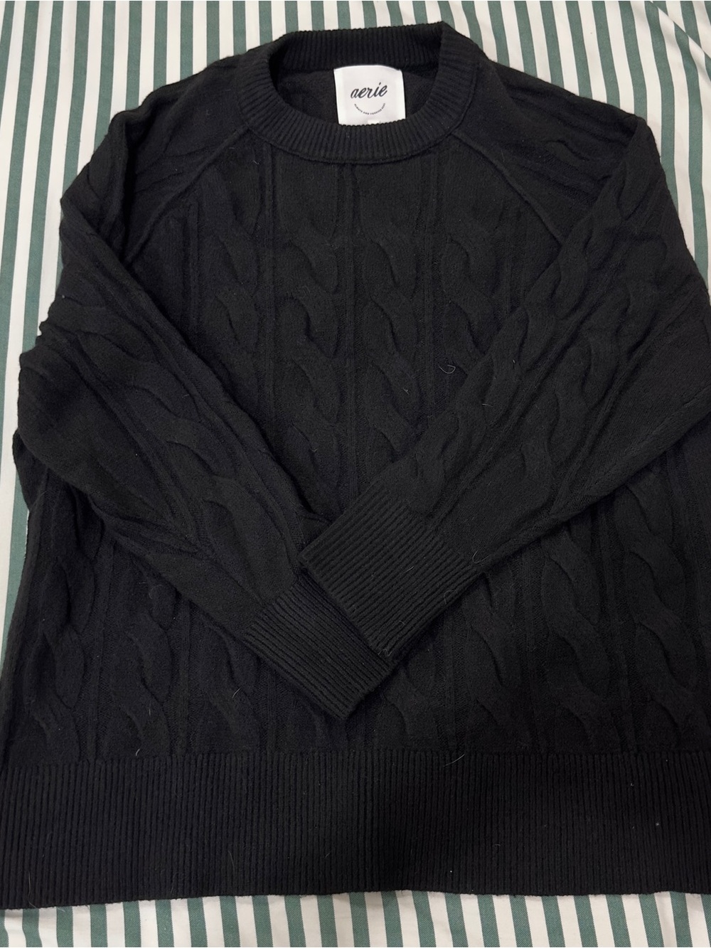 aerie Black Ribbed Crewneck Sweater